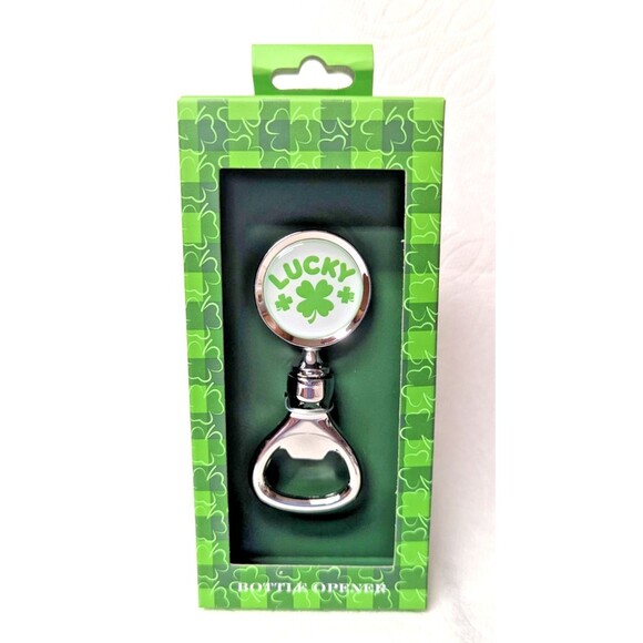 LUCKY Bottle Opener 4-Leaf Clover St. Patrick's Day Kitchen Bar Metal 3.5-in NEW - Picture 1 of 4